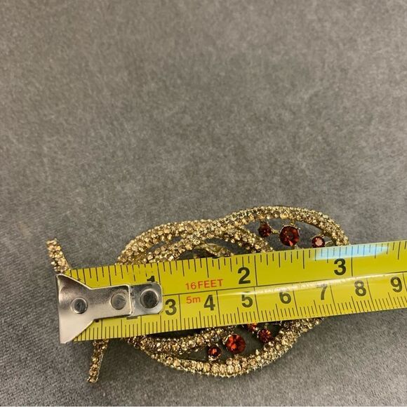 Bronze gold crystal rhinestone brooch pin - Picture 6 of 7